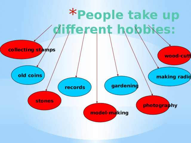 People take up different hobbies: