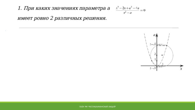 1.  При каких значениях параметра a уравнение   имеет ровно 2 различных решения. ГБОУ РМ 