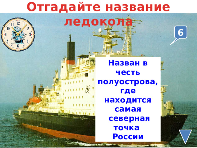 Отгадайте название ледокола 6 Назван в честь полуострова, где находится самая  северная точка России