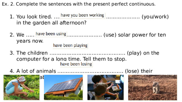 Ex. 2. Complete the sentences with the present perfect continuous.