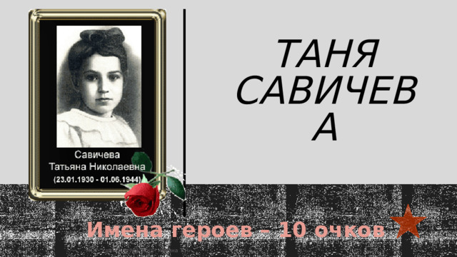 Таня Савичева   Имена героев – 10 очков  МОУ 