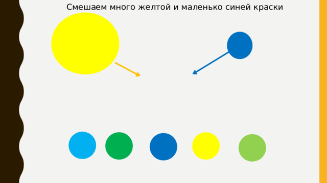 Смешаем много желтой и маленько синей краски