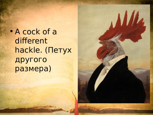 A cock of a different hackle. (Петух другого размера)