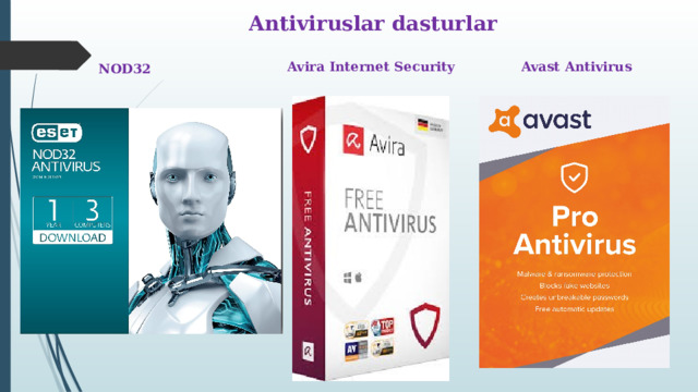 Antiviruslar dasturlar Avira Internet Security Avast Antivirus NOD32