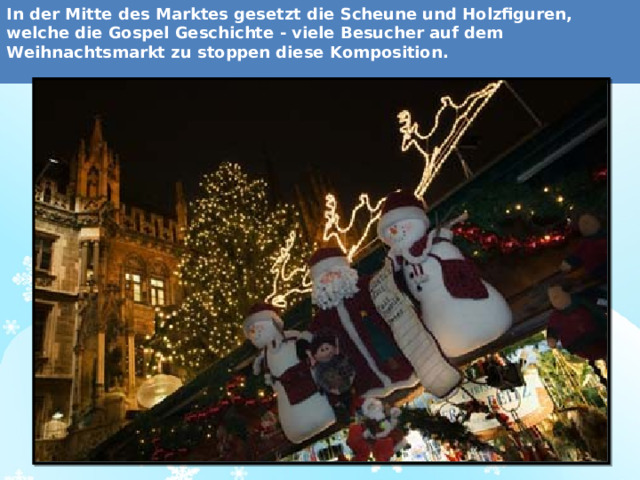 In der Mitte des Marktes gesetzt die Scheune und Holzfiguren, welche die Gospel Geschichte - viele Besucher auf dem Weihnachtsmarkt zu stoppen diese Komposition.