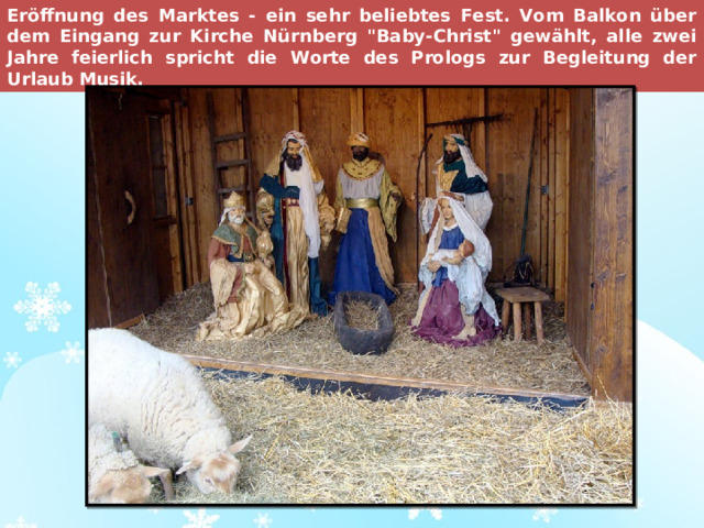 Eröffnung des Marktes - ein sehr beliebtes Fest. Vom Balkon über dem Eingang zur Kirche Nürnberg 