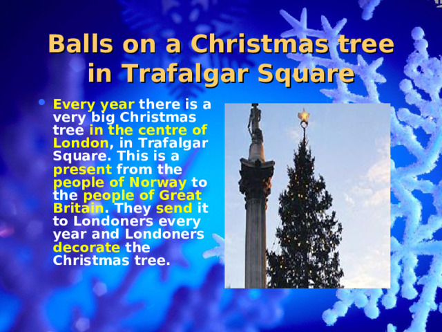 Balls on a Christmas tree in Trafalgar Square