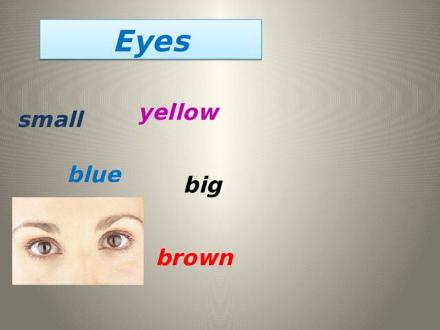 Eyes yellow small blue big brown