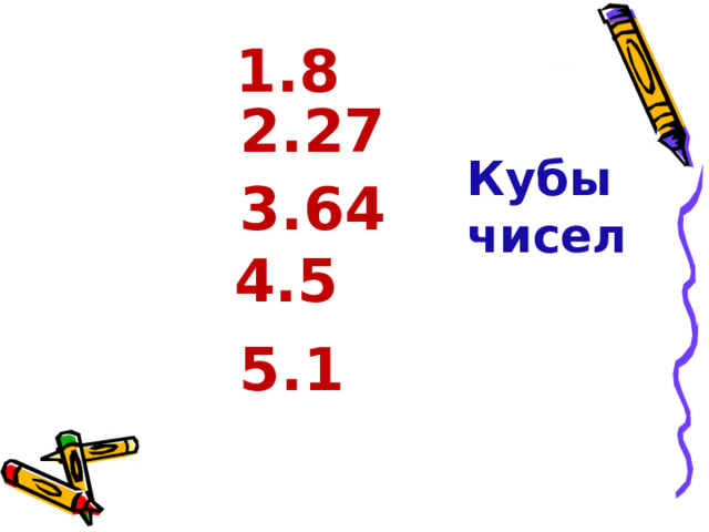 1.8   2.27   Кубы чисел 3.64   4.5   5.1