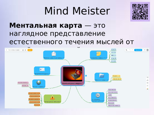 Mind Meister Ментальная карта  — это наглядное представление естественного течения мыслей от одной центральной идеи.