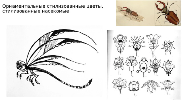 Орнаментальные стилизованные цветы, стилизованные насекомые