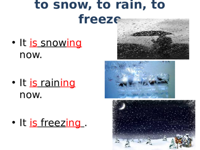 Идет снег по английски. To Rain to Snow упражнения. Rain Snow в английском. Rain Snow правило. To Rain to Snow правило.