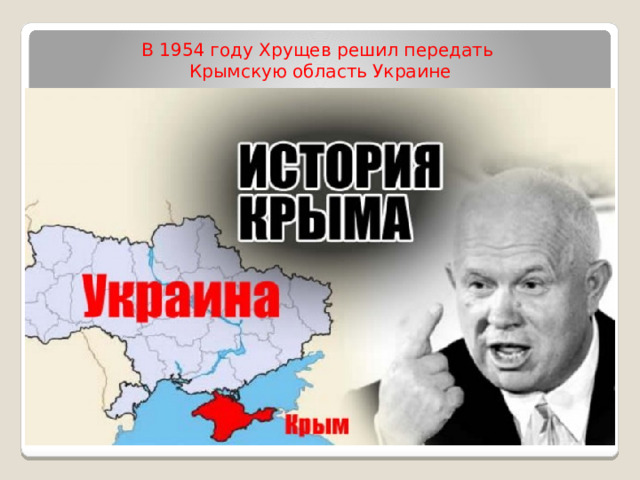 В 1954 году Хрущев решил передать Крымскую область Украине
