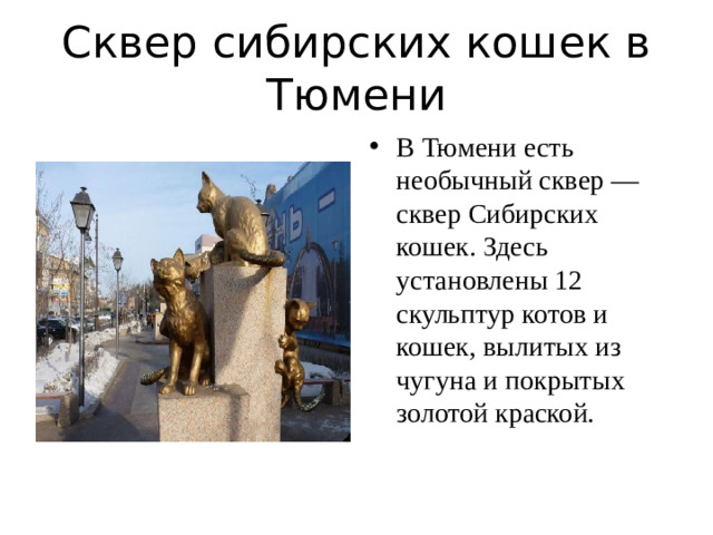 Сквер сибирских кошек в Тюмени