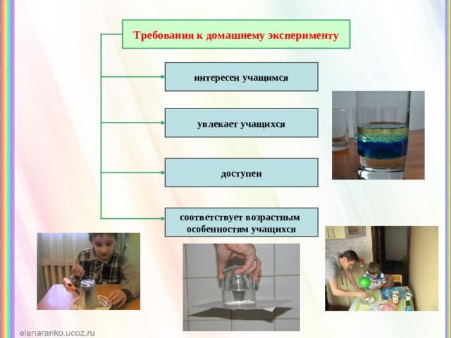 Требования к домашнему эксперименту интересен учащимся увлекает учащихся доступен соответствует возрастным особенностям учащихся