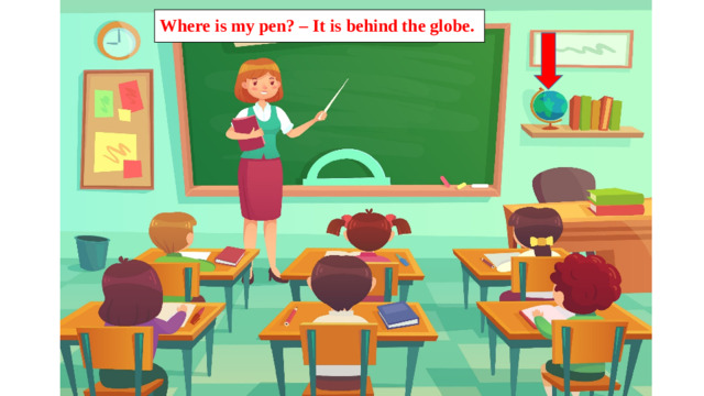 Where is my pen? – It is behind the globe.  
