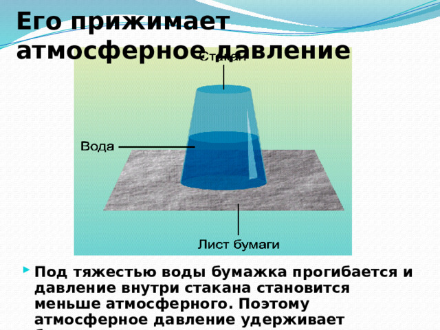 Почему, если откачиваешь воздух из воронки, широкое отверстие которой затянуто резиновой пленкой, то пленка втягивается внутрь, а затем даже лопается? 7 Ответ: Внутри воронки давление уменьшается, под действием атмосферного давления пленка втягивается внутрь. Так можно объяснить следующее явления: Если приложить к губам кленовый лист и быстро втянуть воздух, то лист с треском разорвется.