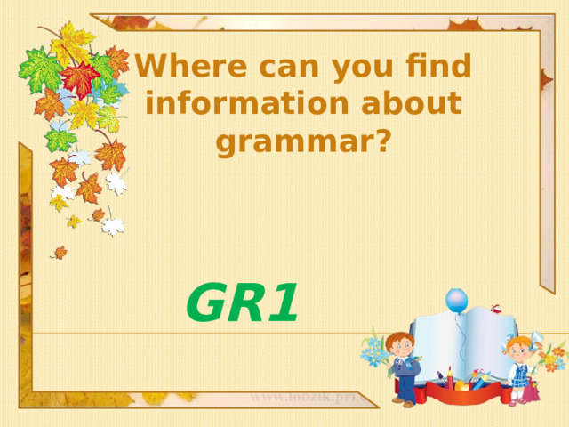 Where can you find information about grammar? GR1