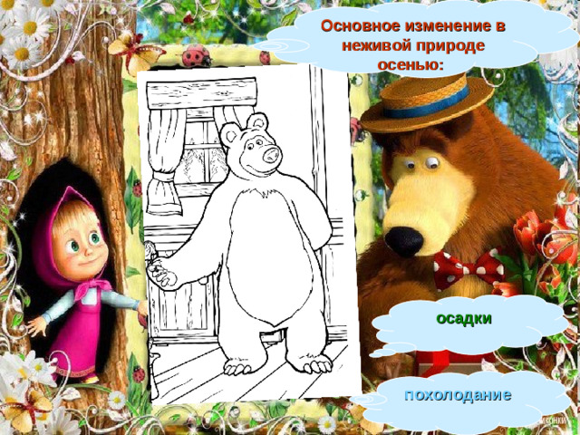 Основное изменение в неживой природе осенью:  осадки  похолодание