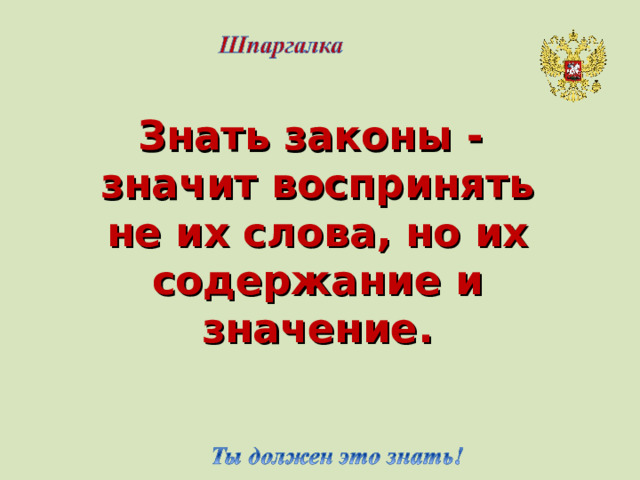 Знать законы - значит воспринять не их слова, но их содержание и значение.