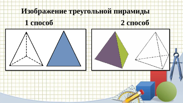 Изображение треугольной пирамиды         1 способ           2 способ