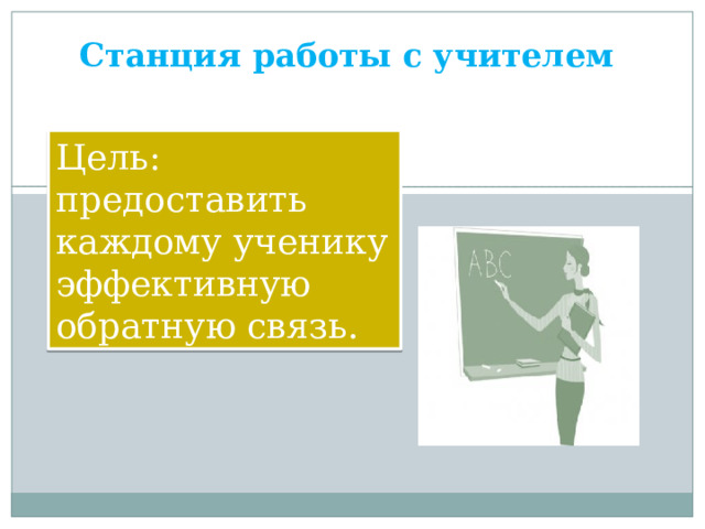 Станция работы с учителем Цель: предоставить каждому ученику эффективную обратную связь.