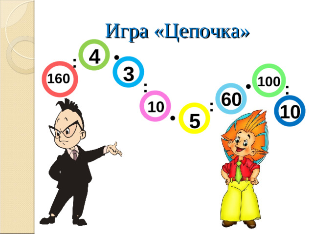 Игра «Цепочка» 4 • : 3 160 100 • : : 60 : 10 10 • 5