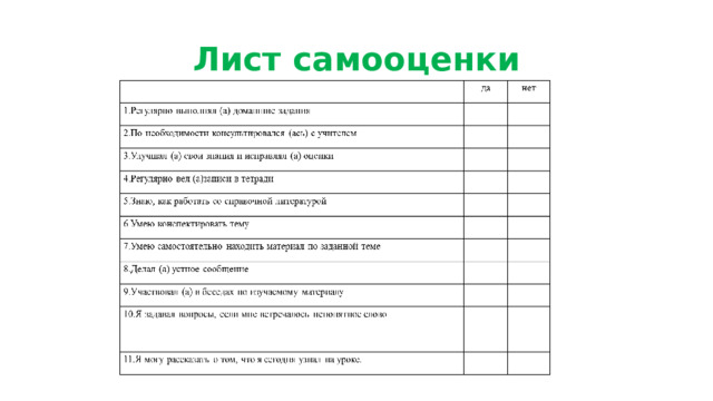 Лист самооценки