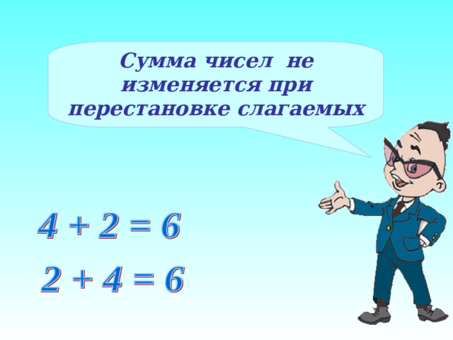 Сумма чисел не изменяется при перестановке слагаемых