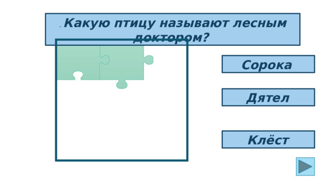 . Какую птицу называют лесным доктором? Сорока Дятел  Клёст