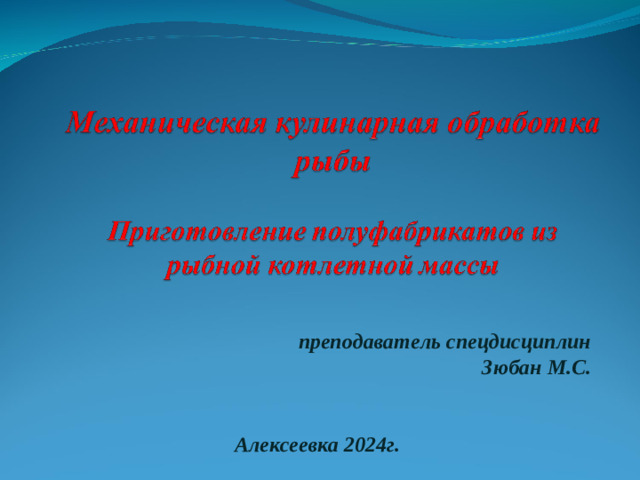 преподаватель спецдисциплин Зюбан М.С.   Алексеевка 2024г.