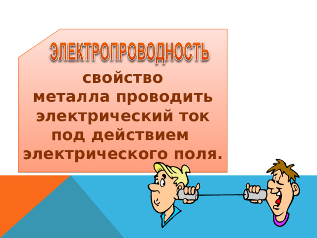 свойство  металла проводить электрический ток под действием электрического поля.