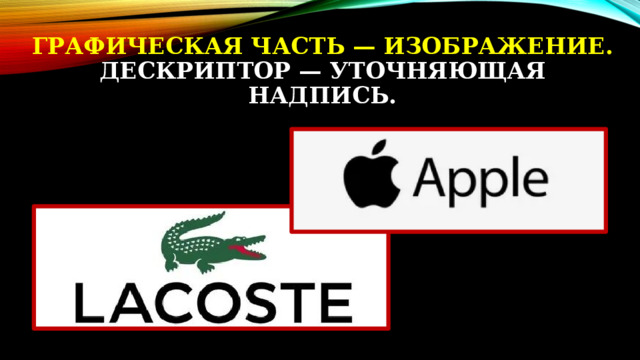 Графическая часть — изображение.  Дескриптор — уточняющая надпись.