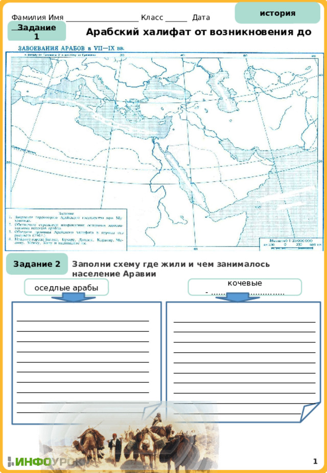 история Фамилия Имя ____________________ Класс ______ Дата ___________ Задание 1 Арабский халифат от возникновения до распада  Условие Условие Условие Условие Условие Условие Условие Условие Условие Условие Условие Условие Условие Условие Решение: Ответ: Задание 2 Заполни схему где жили и чем занималось население Аравии кочевые - .............................. оседлые арабы ____________________________ ____________________________ ____________________________ ____________________________ ____________________________ ____________________________ ____________________________ ____________________________ ____________________________ ___________________________ ________________________________________________________________________________________________________________________________________________________________________________________________________________________________________________ _________________________________________________________ 1