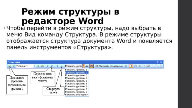 Режим структуры в редакторе Word