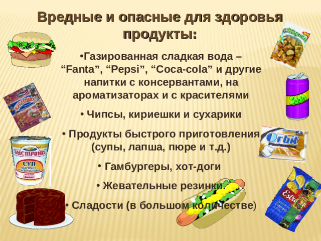 Вредные и опасные для здоровья продукты :