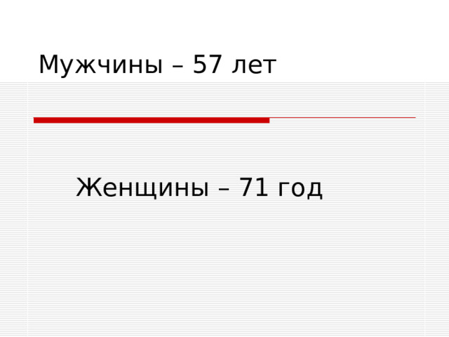 Мужчины – 57 лет Женщины – 71 год