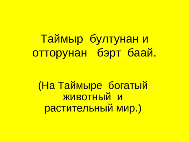 Таймыр бултунан и отторунан бэрт баай. (На Таймыре богатый животный и растительный мир.)