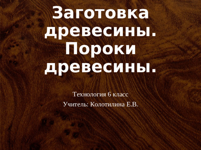 Заготовка древесины. Пороки древесины. Технология 6 класс Учитель: Колотилина Е.В.