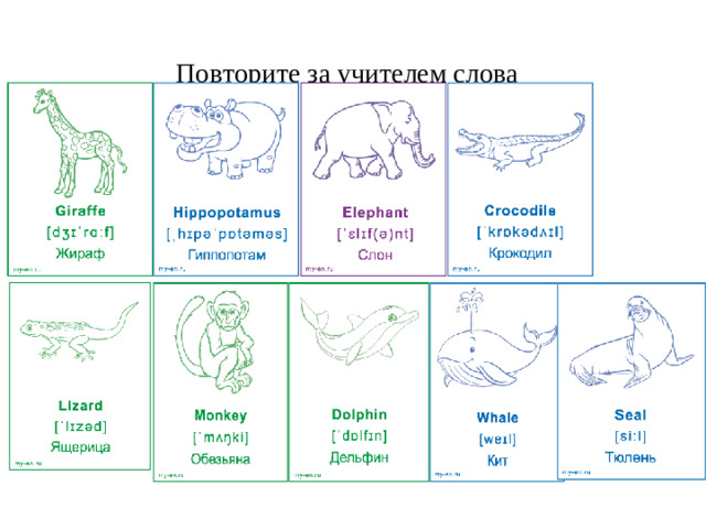 Повторите за учителем слова