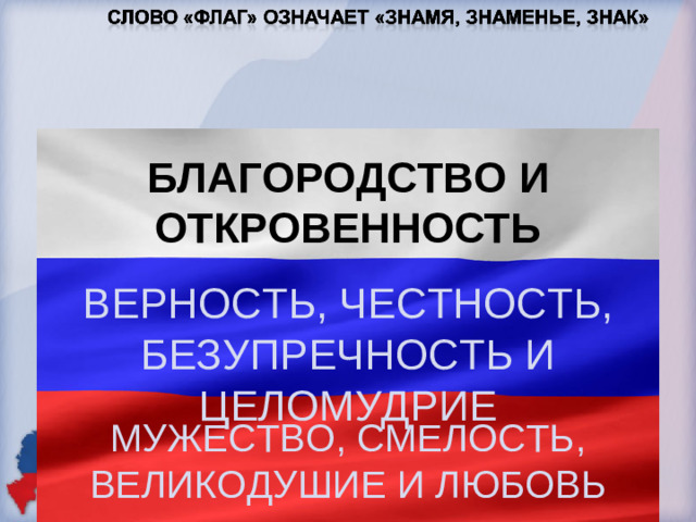 БЛАГОРОДСТВО И ОТКРОВЕННОСТЬ ВЕРНОСТЬ, ЧЕСТНОСТЬ, БЕЗУПРЕЧНОСТЬ И ЦЕЛОМУДРИЕ МУЖЕСТВО, СМЕЛОСТЬ, ВЕЛИКОДУШИЕ И ЛЮБОВЬ