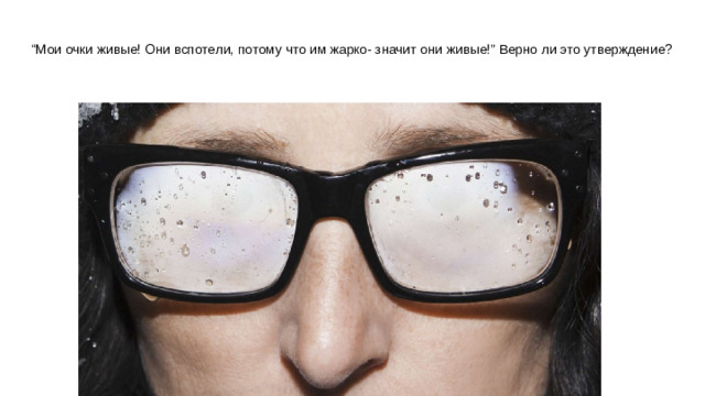 “ Мои очки живые! Они вспотели, потому что им жарко- значит они живые!” Верно ли это утверждение?