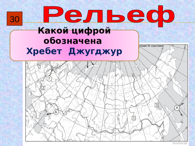 30 Какой цифрой обозначена Хребет   Джугджур