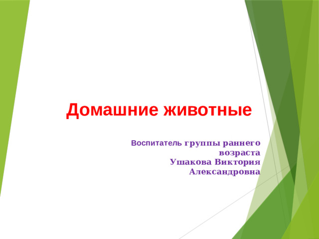 Домашние животные Воспитатель группы раннего возраста  Ушакова Виктория Александровна