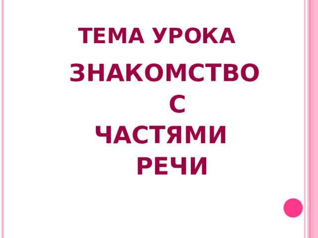 ТЕМА УРОКА  ЗНАКОМСТВО  С  ЧАСТЯМИ  РЕЧИ