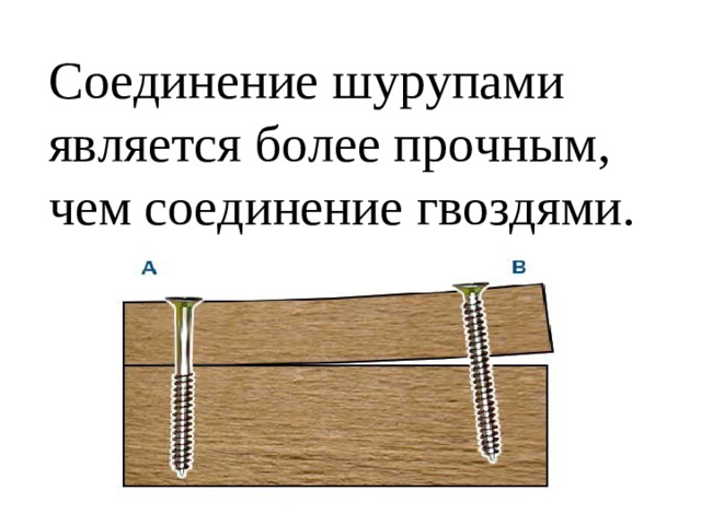 Соединение шурупами является более прочным, чем соединение гвоздями.