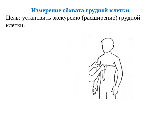 Измерение обхвата грудной клетки. Цель: установить экскурсию (расширение) грудной клетки.