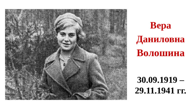 Вера Даниловна Волошина  30.09.1919 – 29.11.1941 гг.