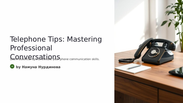 Telephone Tips: Mastering Professional Conversations Learn essential tips to elevate your phone communication skills. by Намуна Нурдинова