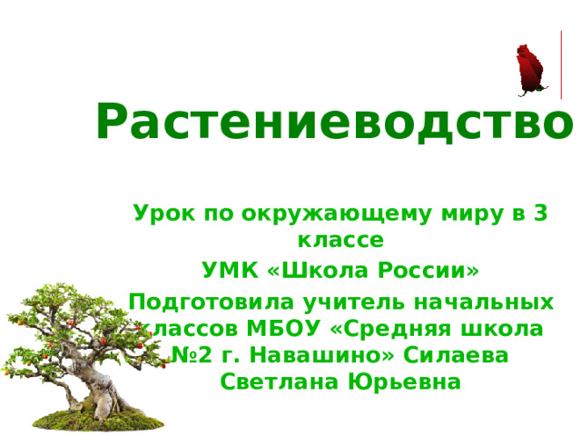 Растениеводство Урок по окружающему миру в 3 классе УМК «Школа России» Подготовила учитель начальных классов МБОУ «Средняя школа №2 г. Навашино» Силаева Светлана Юрьевна